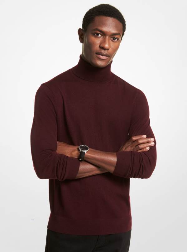 Panske Svetre Michael Kors Merino Wool Turtleneck Bordove - Oblecenie Michael Kors Sleva | BKNQA-3650
